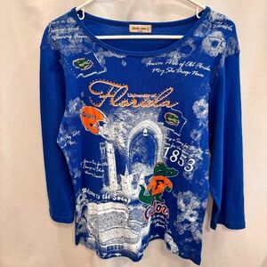 Studio Gem Q Florida Gators Women's All Over Print Blue Long Sleeve Shirt Size L